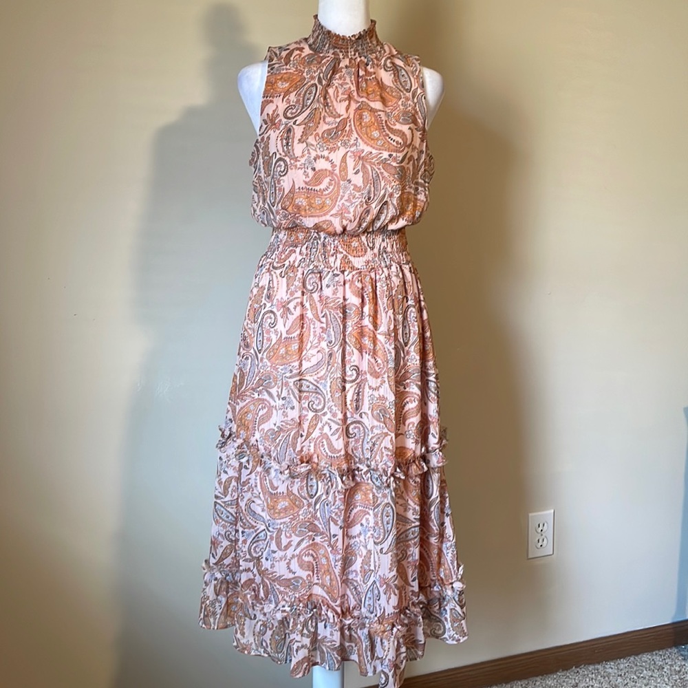 1. State sleeveless mock neck midi dress